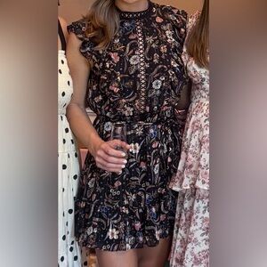 MINKPINK Black Floral Lace-Up Midi Dress